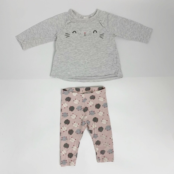 H&M 2 piece set cats kittens Sz 6-9M - Picture 1 of 9